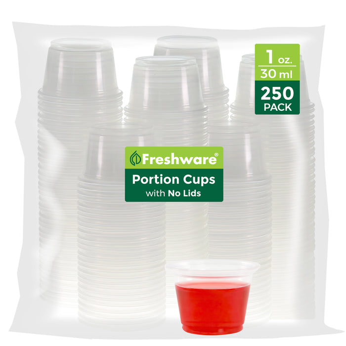 Freshware Plastic Portion Cups (No Lids) Disposable Plastic Cups for Meal Prep, Salad Dressing, Jellos Shot Cups, Souffle Cups, Condiment and Dipping Sauce Cups