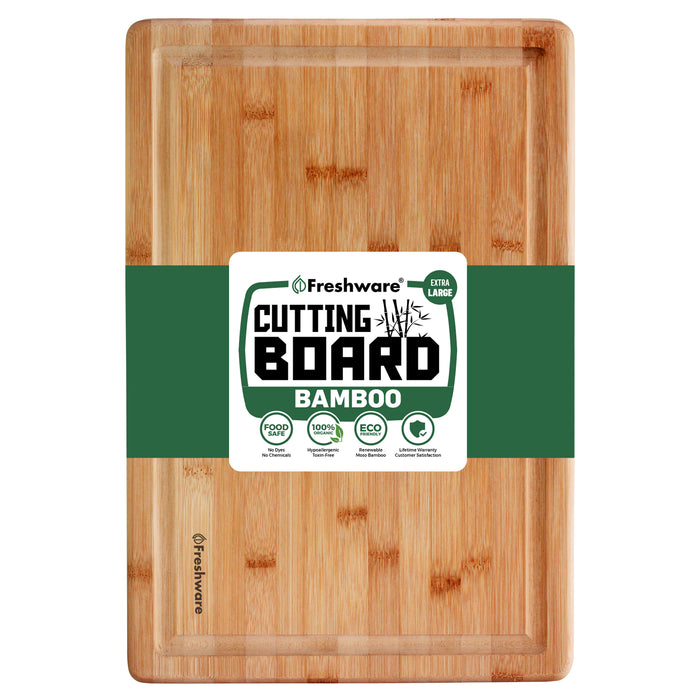 Bamboo Cutting Board for Kitchen, Wood Chopping Board, Easy Grip Handle, BPA Free, 100% Natural