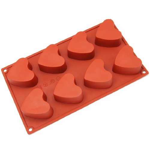 Freshware Silicone Mold, Soap Mold for Cupcake, Muffin, Pudding, Cheesecake, Jello Shot and Soap, Heart, 8-Cavity