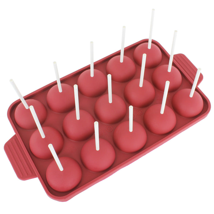 Freshware 15-Cavity Silicone Mold for Cake Pop, Hard Candy, Lollipop and Party Cupcake with 24-count Paper Sticks, Recipe Included