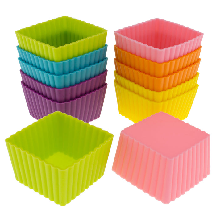 12-Pack Silicone Mini Square Reusable Baking Cup, Six Vibrant Colors