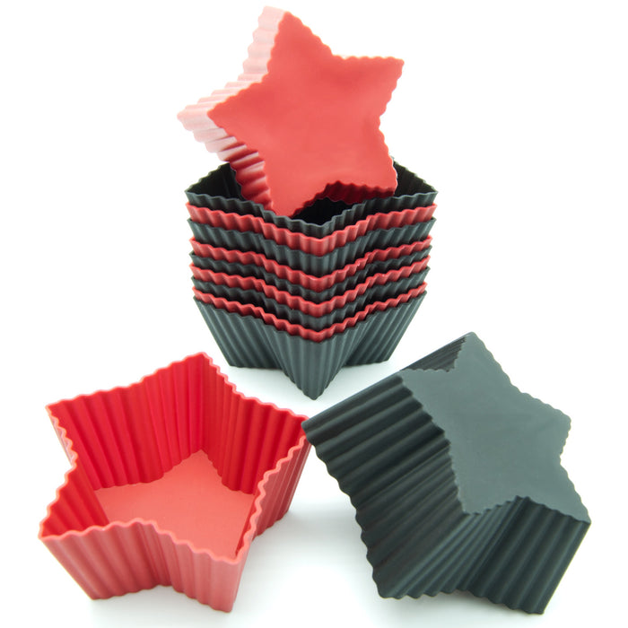 12-Pack Silicone Mini Star Reusable Baking Cup, Black and Red Colors