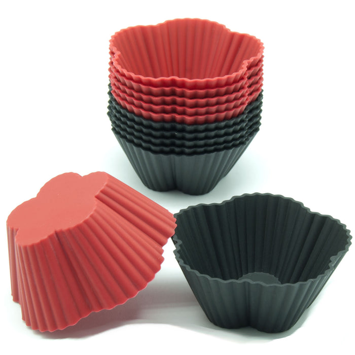 12-Pack Silicone Mini Cherry Flower Reusable Cup, Black and Red Colors