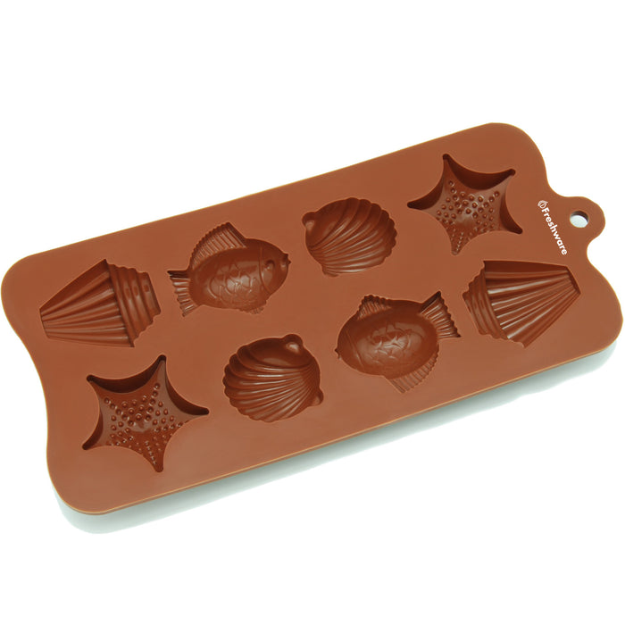 8-Cavity Silicone Seashell, Fish and Seastar Chocolate, Candy and Gummy Mold