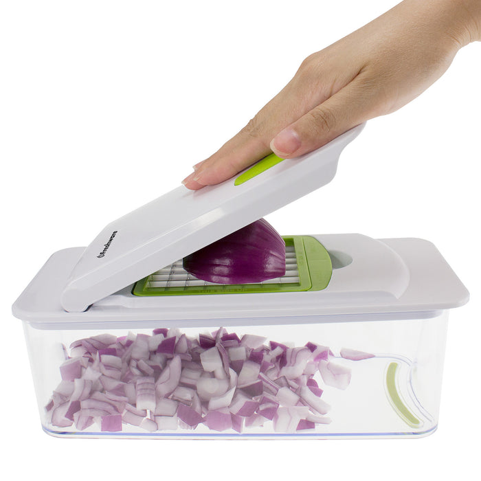 7-in-1 Onion, Vegetable, Fruit and Cheese Chopper with Mandoline Slicer and Storage Lid