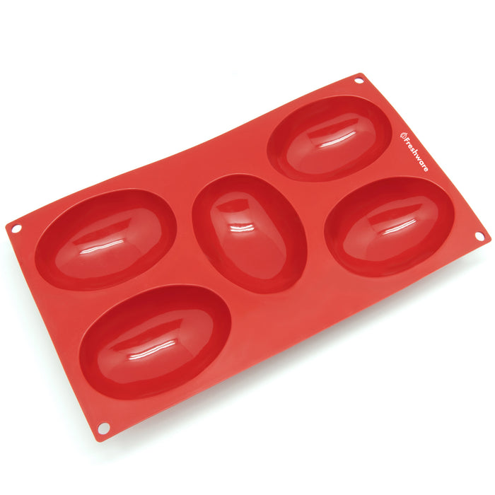 5-Cavity Silicone Half Egg Muffin, Cupcake, Brownie, Cornbread, Cheesecake, Panna Cotta, Pudding and Jello Shot Mold