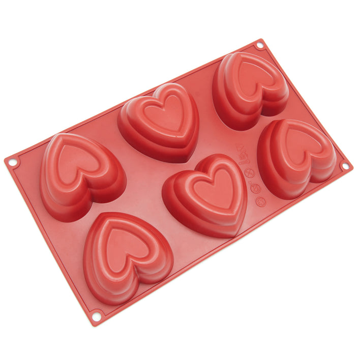 6-Cavity Silicone Double Heart Muffin, Brownie, Cornbread, Cheesecake, Panna Cotta, Pudding, Jello Shot and Soap Mold