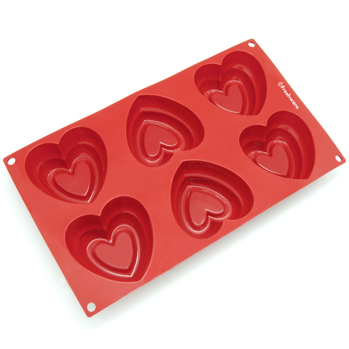 6-Cavity Silicone Double Heart Muffin, Brownie, Cornbread, Cheesecake, Panna Cotta, Pudding, Jello Shot and Soap Mold