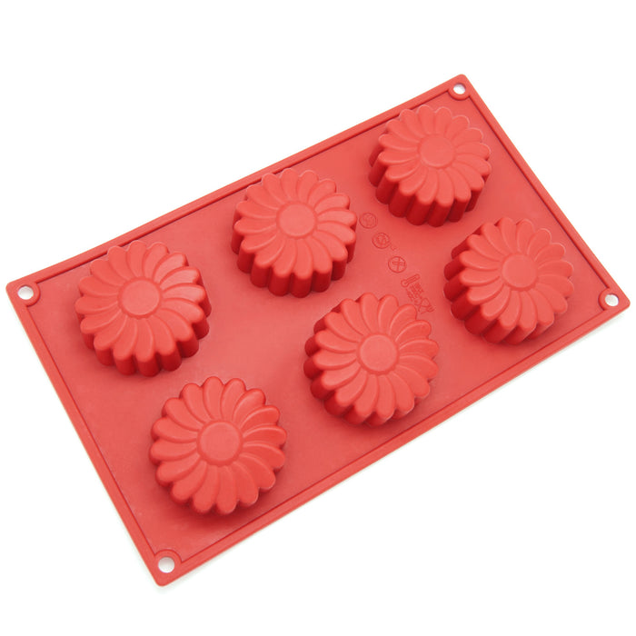 6-Cavity Silicone Daisy Flower Muffin, Brownie, Cornbread, Cheesecake, Panna Cotta, Pudding, Jello Shot and Soap Mold