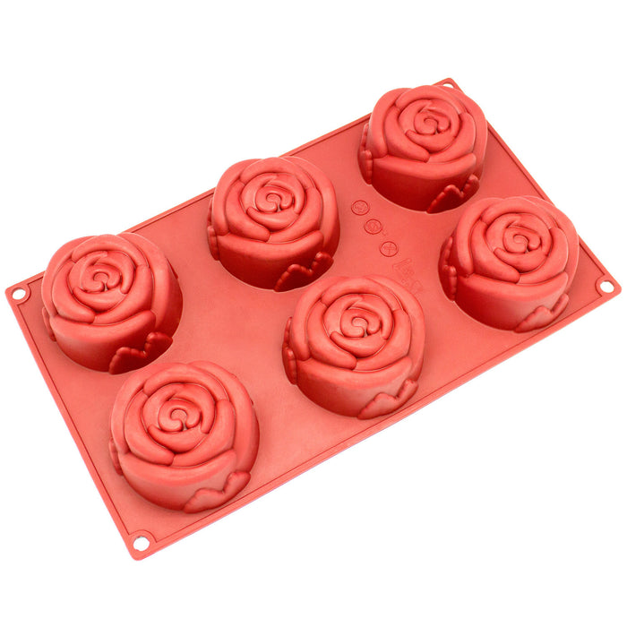 6-Cavity Silicone Rose Muffin, Cupcake, Brownie, Cornbread, Cheesecake, Panna Cotta, Pudding, Jello Shot and Soap Mold