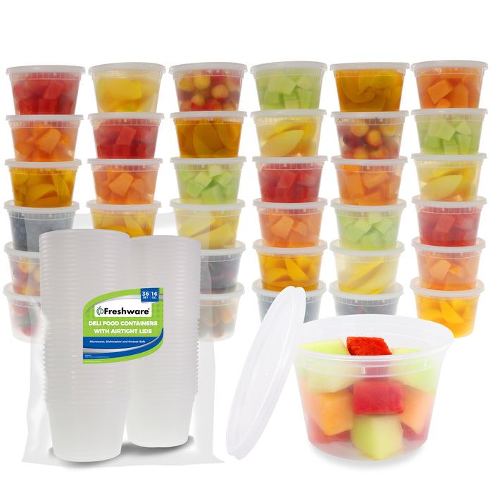 Freshware 16oz PP Plastic Deli Containers with Lids, Leak-Proof