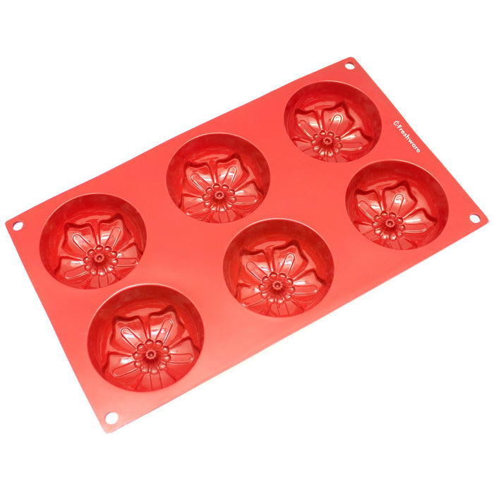 Freshware Silicone Mold, Soap Mold for Pudding, Muffin, Cupcake, Cheesecake and Soap, Cherry Flower, 6-Cavity