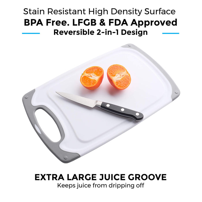 Freshware Plastic Cutting Board Set with Juice Grooves with Easy-Grip Handles, Plastic Chopping Board for Kitchen, BPA-Free, Non-Porous, Dishwasher Safe