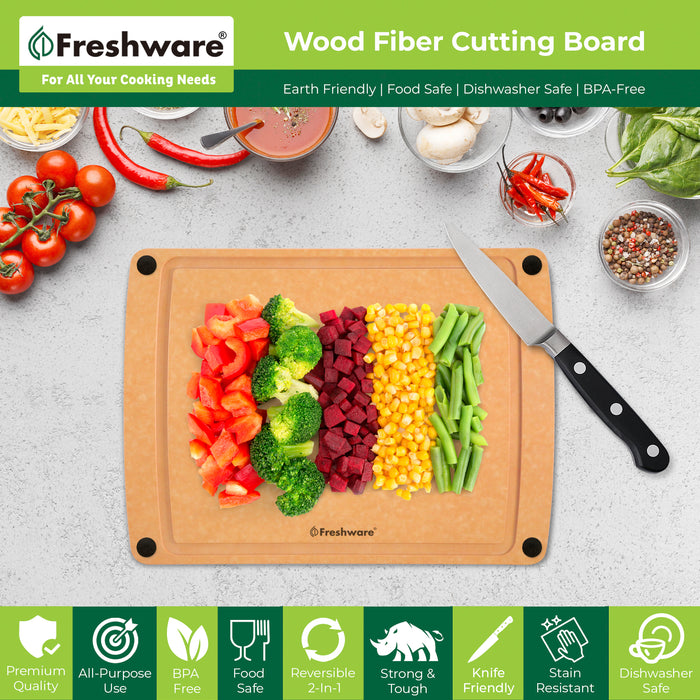 Cutting Board for Kitchen Dishwasher Safe, Wood Fiber Cutting Board, Eco-Friendly, Non-Slip, Juice Grooves, Non-Porous, BPA Free, Natural Slate