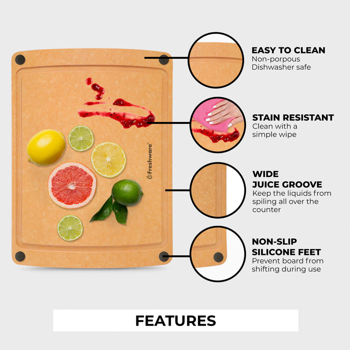 Cutting Board for Kitchen Dishwasher Safe, Wood Fiber Cutting Board, Eco-Friendly, Non-Slip, Juice Grooves, Non-Porous, BPA Free, Natural Slate