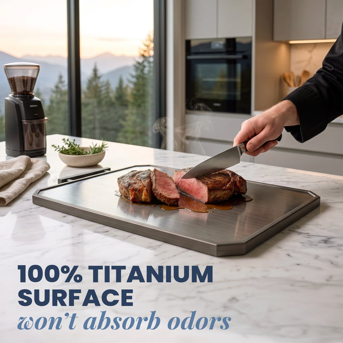 Double-Sided Titanium Cutting Board Set with Juice Groove, 2-Piece