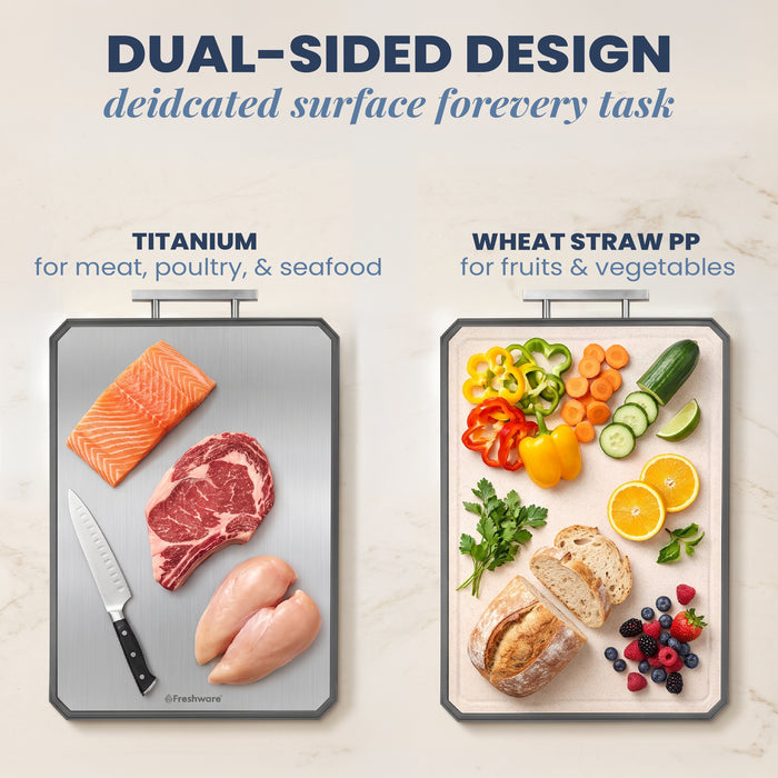 Double-Sided Titanium Cutting Board Set with Juice Groove, 2-Piece