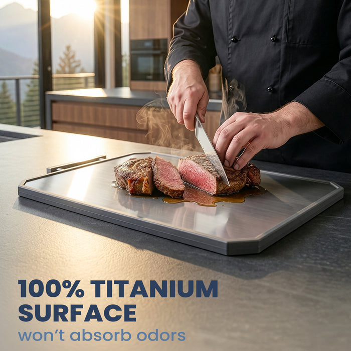 Extra-Large Double-Sided Titanium Cutting Board with Juice Groove, 19.7 × 13.5 in