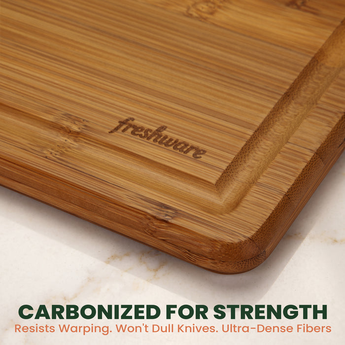Extra-Large Carbonized Bamboo Cutting Board with Juice Groove & Handles, 18 × 12.5 in