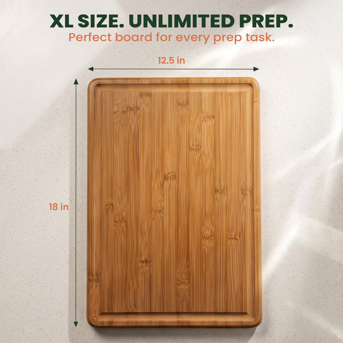Extra-Large Carbonized Bamboo Cutting Board with Juice Groove & Handles, 18 × 12.5 in