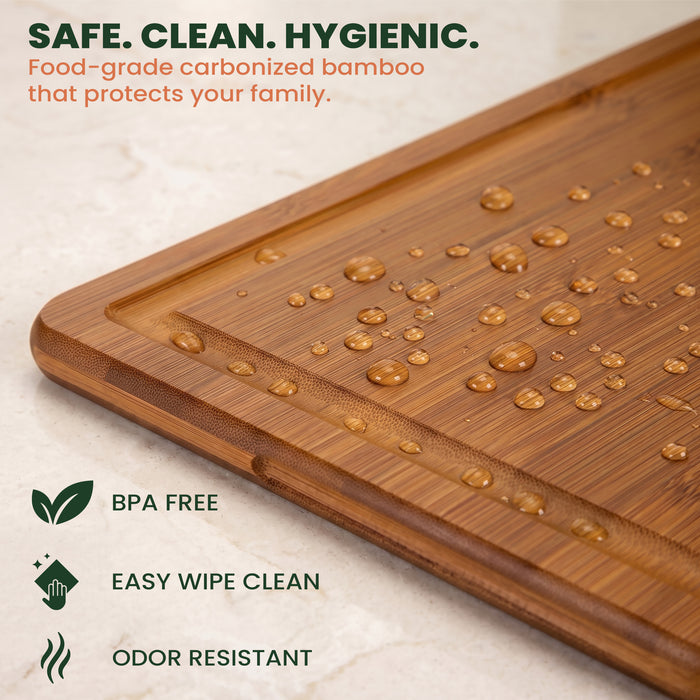 Extra-Large Carbonized Bamboo Cutting Board with Juice Groove & Handles, 18 × 12.5 in
