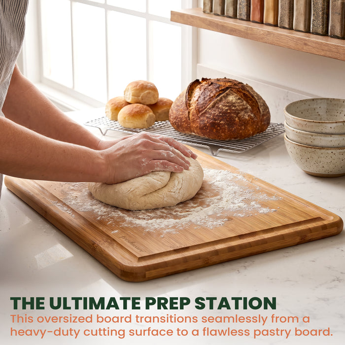 Extra-Large Carbonized Bamboo Cutting Board with Juice Groove & Handles, 18 × 12.5 in