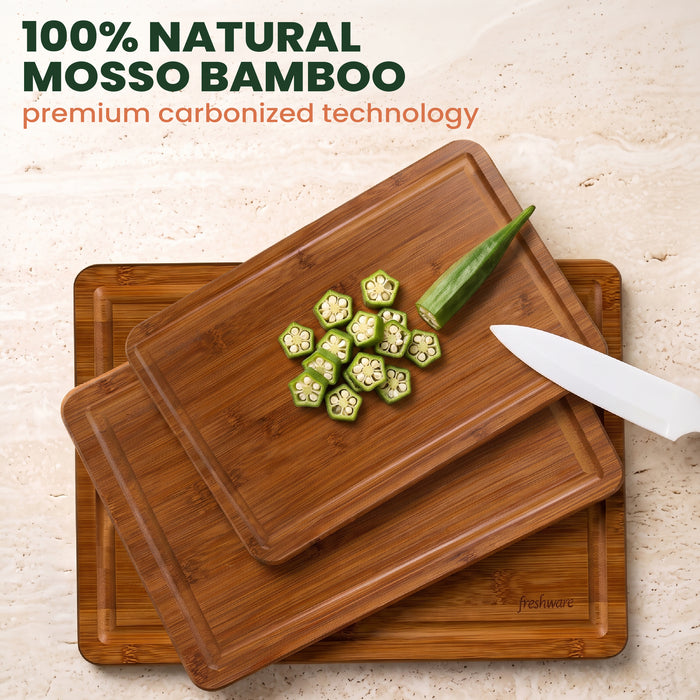 Carbonized Bamboo Cutting Board Set with Stand, 3-Piece