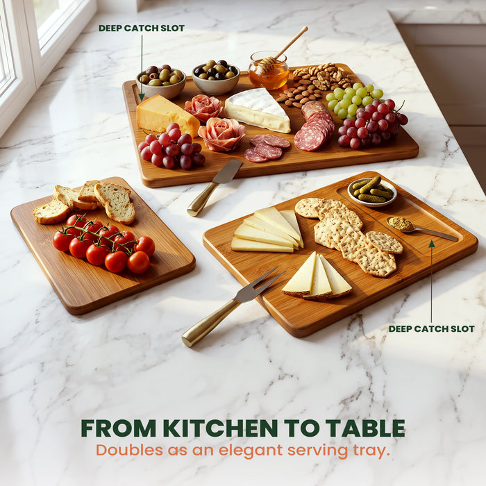 Carbonized Bamboo Cutting Board Set with Stand, 3-Piece