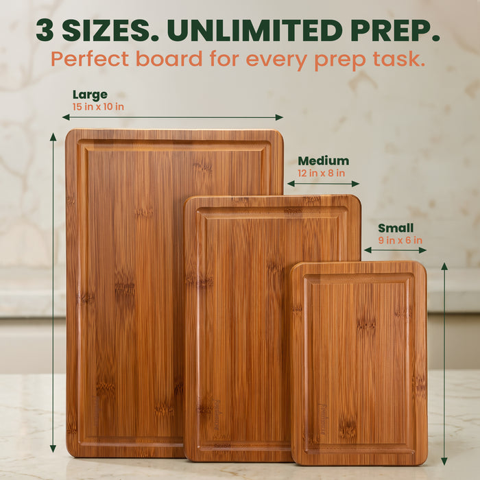 Carbonized Bamboo Cutting Board Set with Stand, 3-Piece