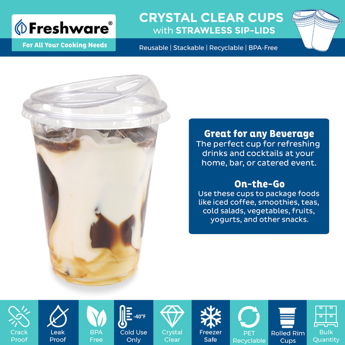 Freshware Plastic Clear Cup with Sip Lids (16 oz , 100 Sets)