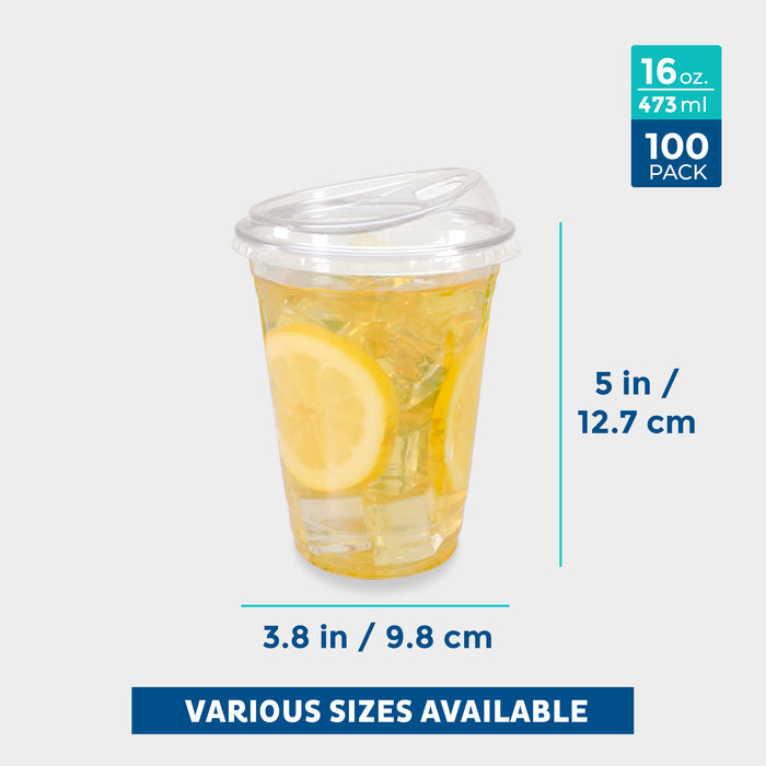 Freshware Plastic Clear Cup with Sip Lids (16 oz , 100 Sets)