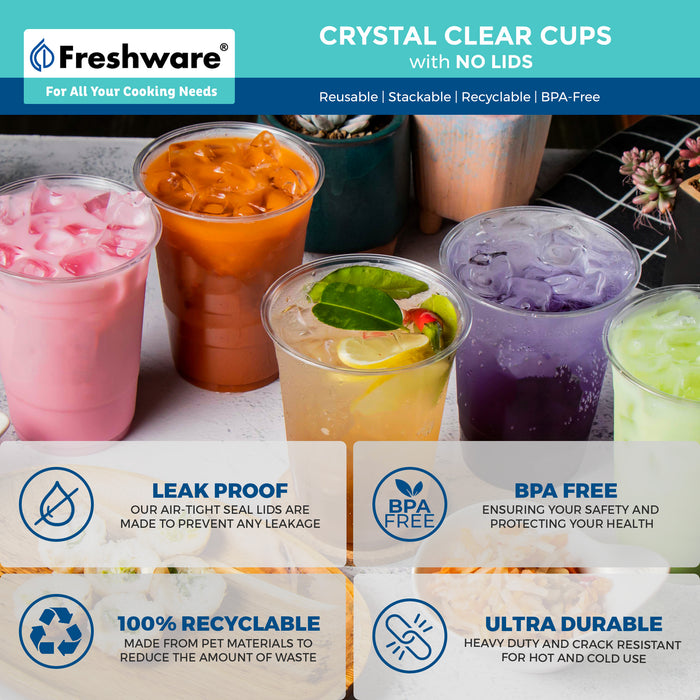Freshware Plastic Clear Cup with Sip Lids (16 oz , 100 Sets)