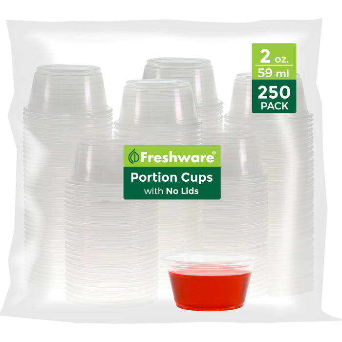 Freshware Plastic Portion Cups (No Lids) Disposable Plastic Cups for Meal Prep, Salad Dressing, Jellos Shot Cups, Souffle Cups, Condiment and Dipping Sauce Cups