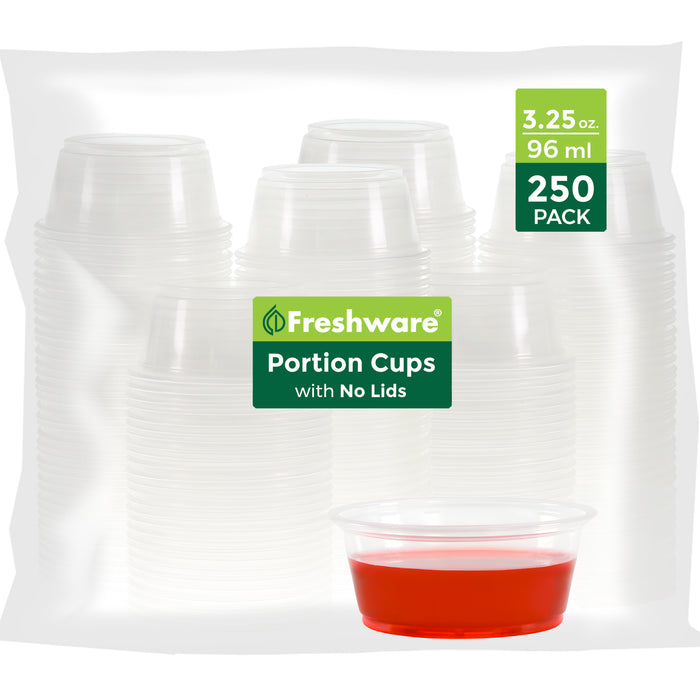Freshware Plastic Portion Cups (No Lids) Disposable Plastic Cups for Meal Prep, Salad Dressing, Jellos Shot Cups, Souffle Cups, Condiment and Dipping Sauce Cups