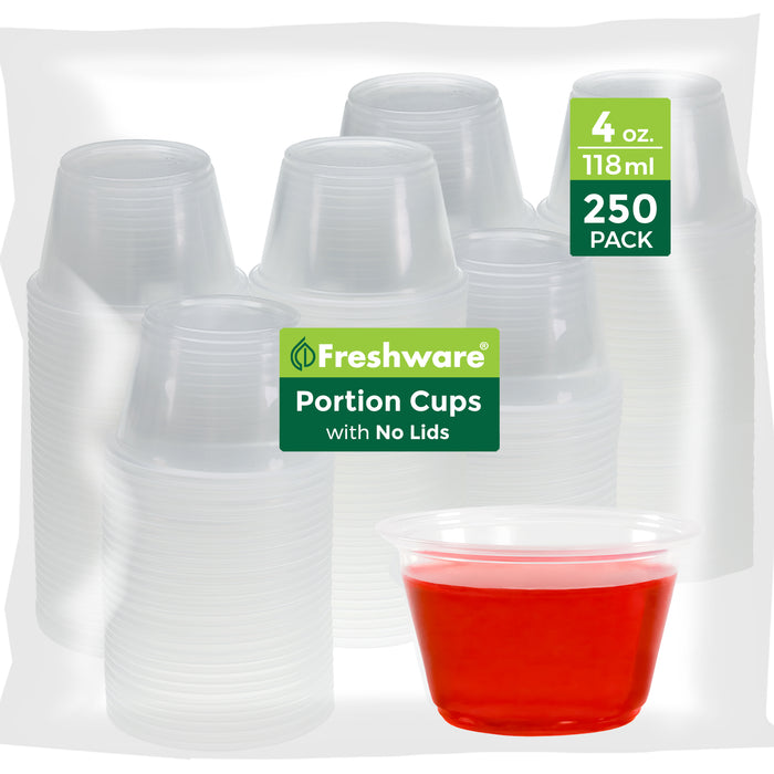 Freshware Plastic Portion Cups (No Lids) Disposable Plastic Cups for Meal Prep, Salad Dressing, Jellos Shot Cups, Souffle Cups, Condiment and Dipping Sauce Cups