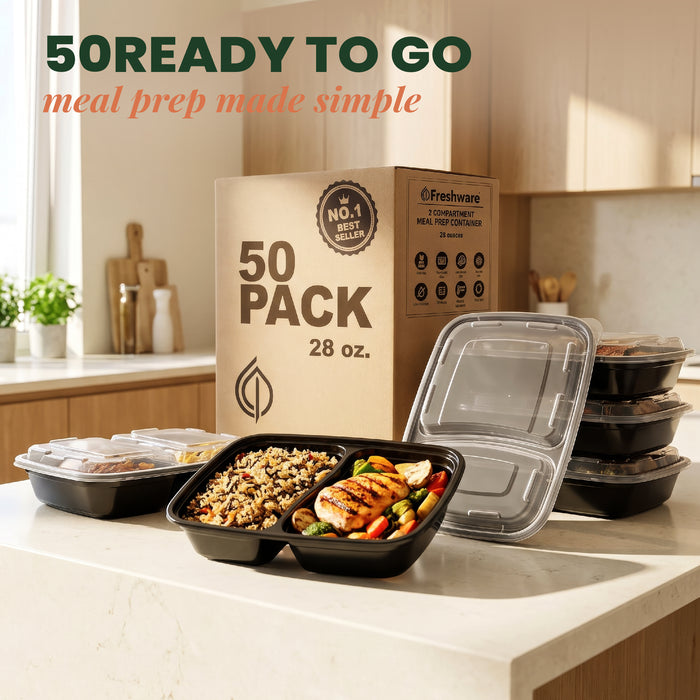2-Compartment Meal Prep Containers | 28oz, 50-Pack