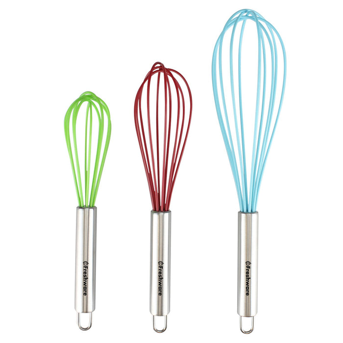 Freshware Colorful Silicone Whisks, Balloon Whisk Set, Wire Whisk, Egg