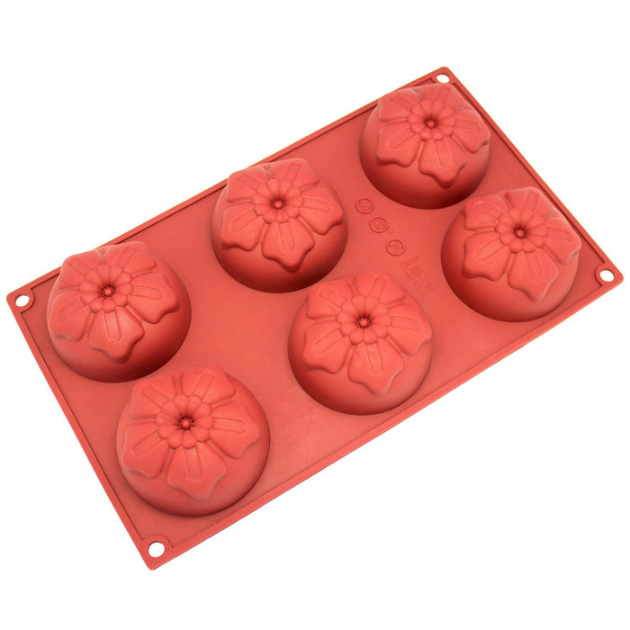 Freshware Silicone Mold, Soap Mold for Pudding, Muffin, Cupcake, Cheesecake and Soap, Cherry Flower, 6-Cavity