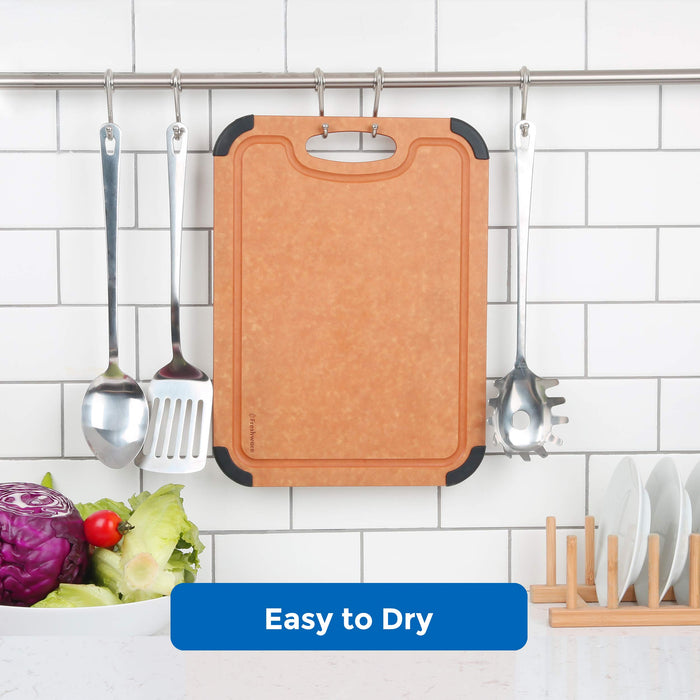 Cutting Board for Kitchen Dishwasher Safe, Wood Fiber Cutting Board, Eco-Friendly, Non-Slip, Juice Grooves, Non-Porous, BPA Free, Natural Slate