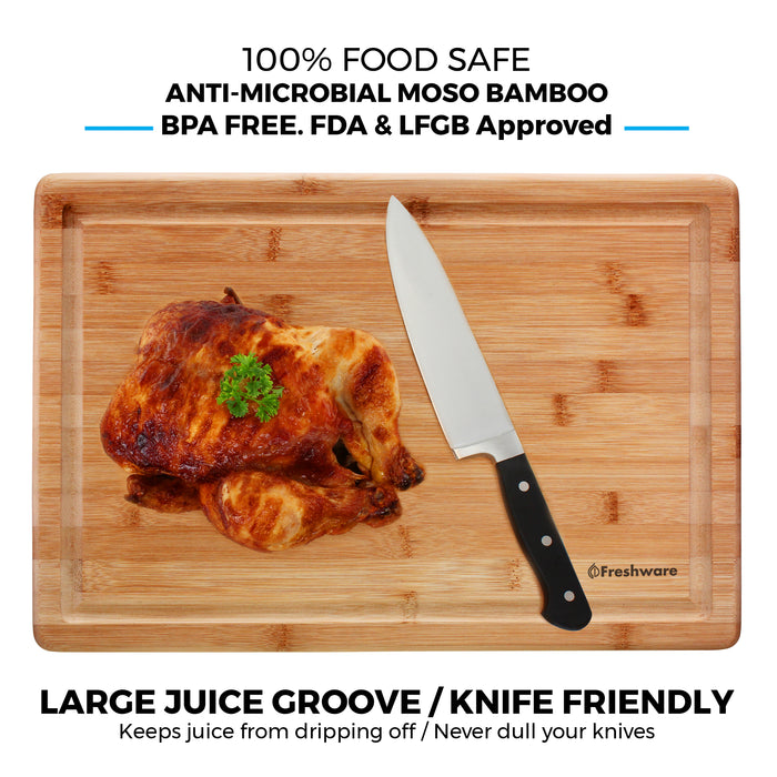Bamboo Cutting Board for Kitchen, Wood Chopping Board, Easy Grip Handle, BPA Free, 100% Natural