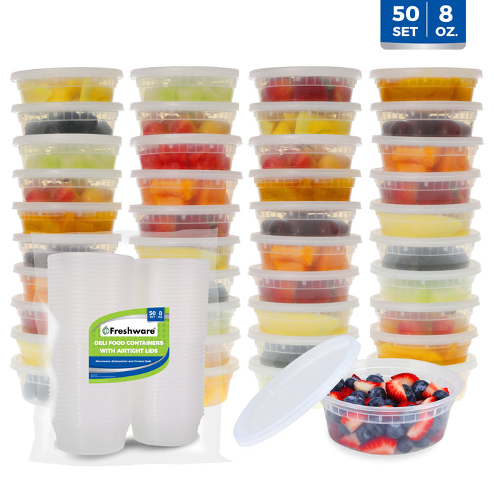 Freshware 8oz PP Plastic Injection Molded Deli Containers with Lids, 240 Pack