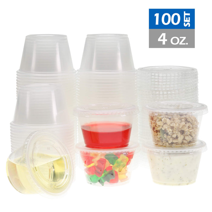 Freshware Plastic Portion Cups with Lids, Souffle Cups, Jello Shot Cups, Condiment Sauce Containers For Sampling, Sauce, Snack or Dressing