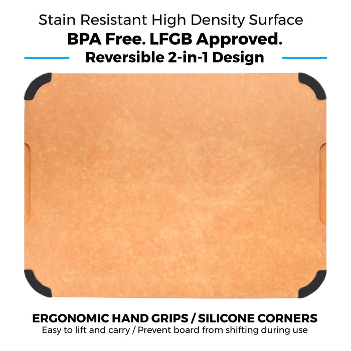 Cutting Board for Kitchen Dishwasher Safe, Wood Fiber Cutting Board, Eco-Friendly, Non-Slip, Juice Grooves, Non-Porous, BPA Free, Natural Slate