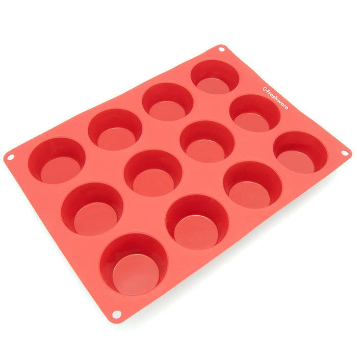 12-Cavity Silicone Muffin, Cupcake, Brownie, Cornbread, Cheesecake, Panna Cotta, Pudding and Jello Shot Mold