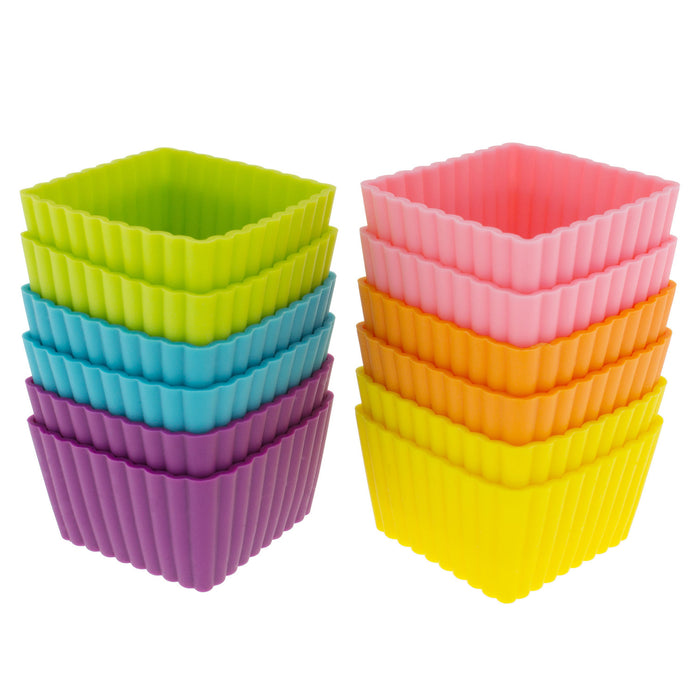 12-Pack Silicone Mini Square Reusable Baking Cup, Six Vibrant Colors