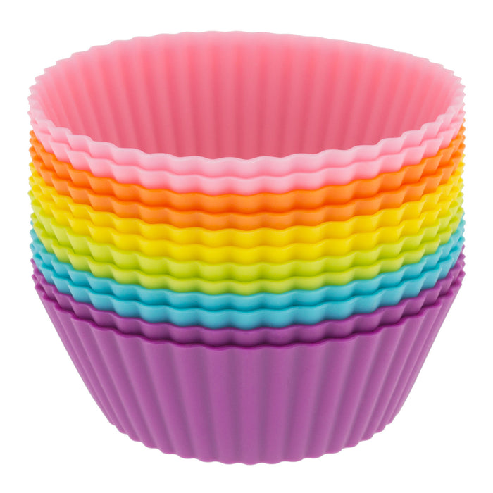 12-Pack Silicone Mini Round Reusable Baking Cup, Six Vibrant Colors