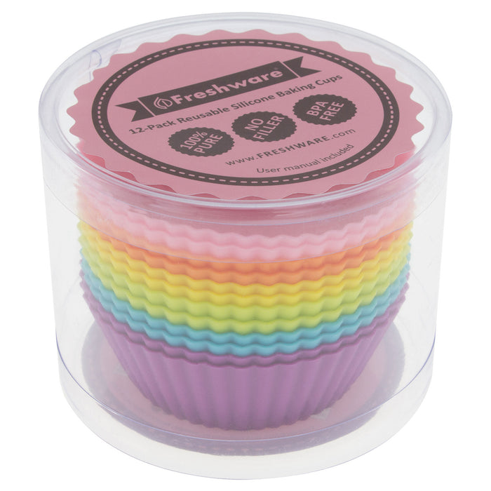 12-Pack Silicone Mini Round Reusable Baking Cup, Six Vibrant Colors