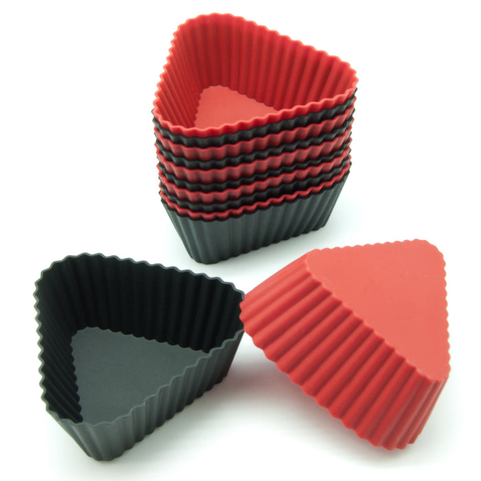 12-Pack Silicone Mini Triangle Reusable Baking Cup, Black and Red Colors