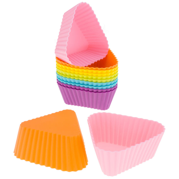 12-Pack Silicone Mini Triangle Reusable Baking Cup, Six Vibrant Colors