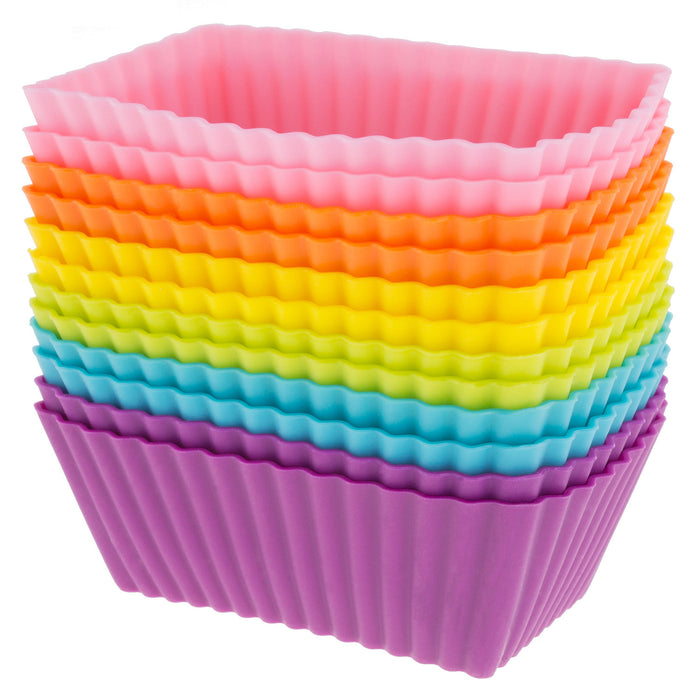 12-Pack Silicone Mini Rectangle Reusable Baking Cup, Six Vibrant Colors